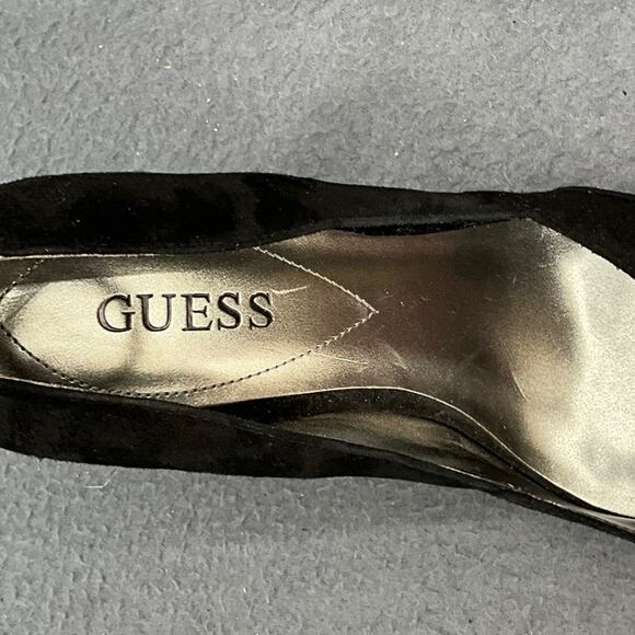 Guess 90s Y2K Dressy Black Suede Peep Toe Stiletto Heel Women 9 - Picture 6 of 8